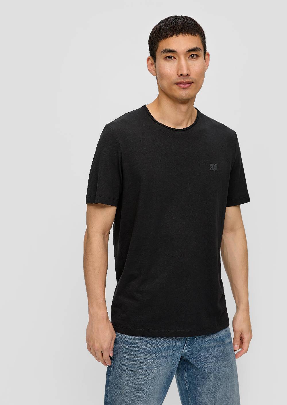 S.Oliver T-Shirt Mit Flammgarn-Struktur Und Logo-Print