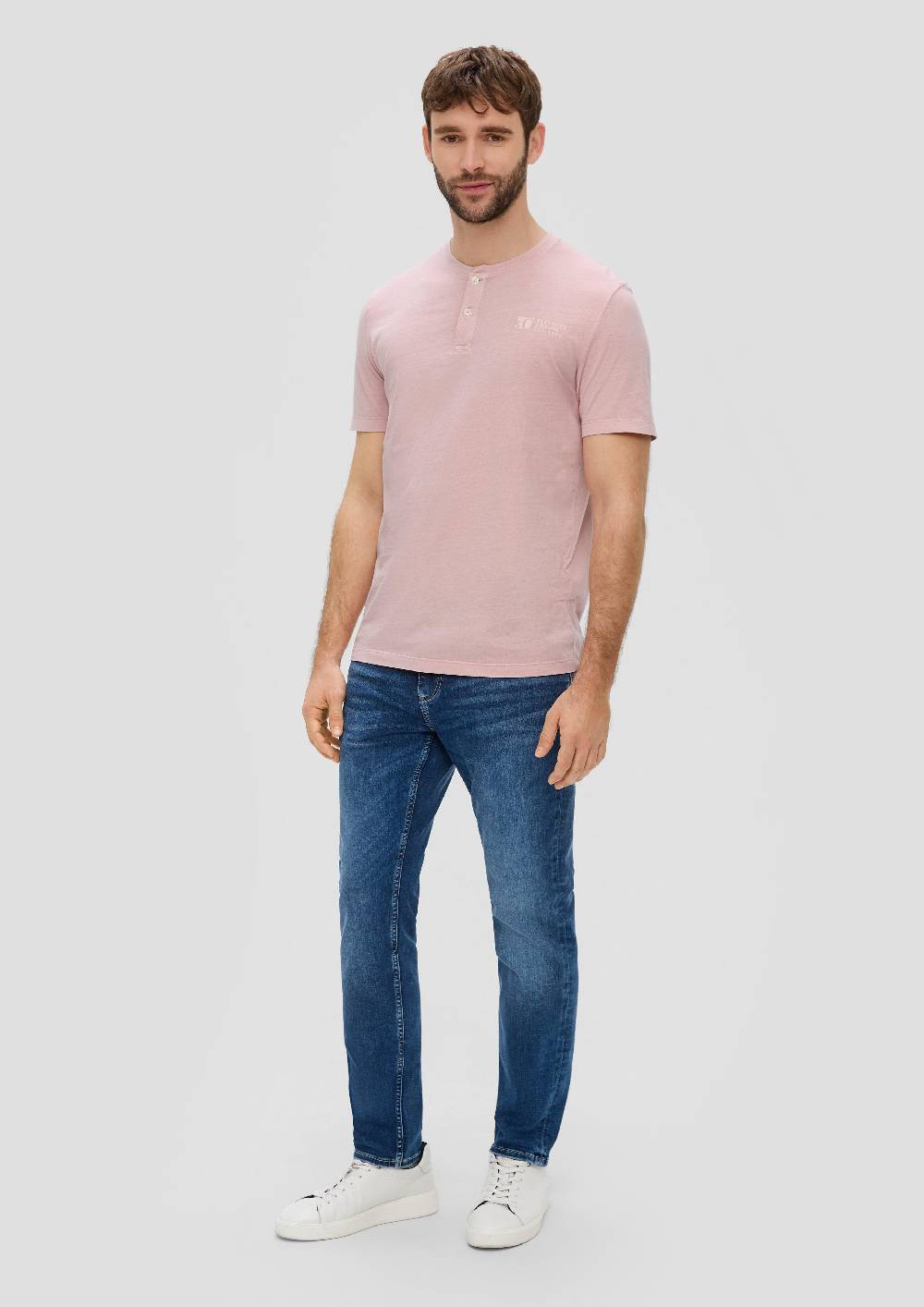 S.Oliver T-Shirt Mit Garment Dye Und Henley-Ausschnitt