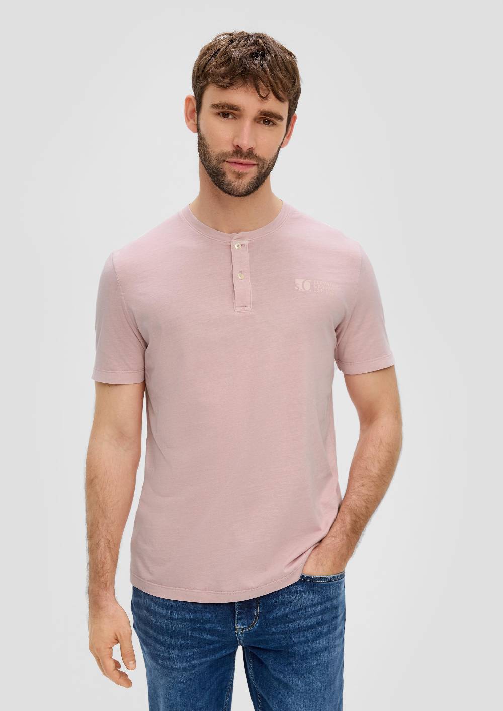 S.Oliver T-Shirt Mit Garment Dye Und Henley-Ausschnitt
