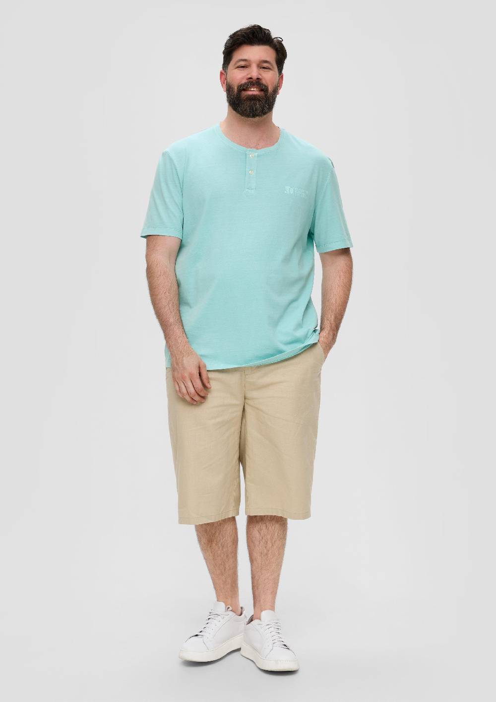 S.Oliver T-Shirt Mit Garment Dye Und Henley-Ausschnitt