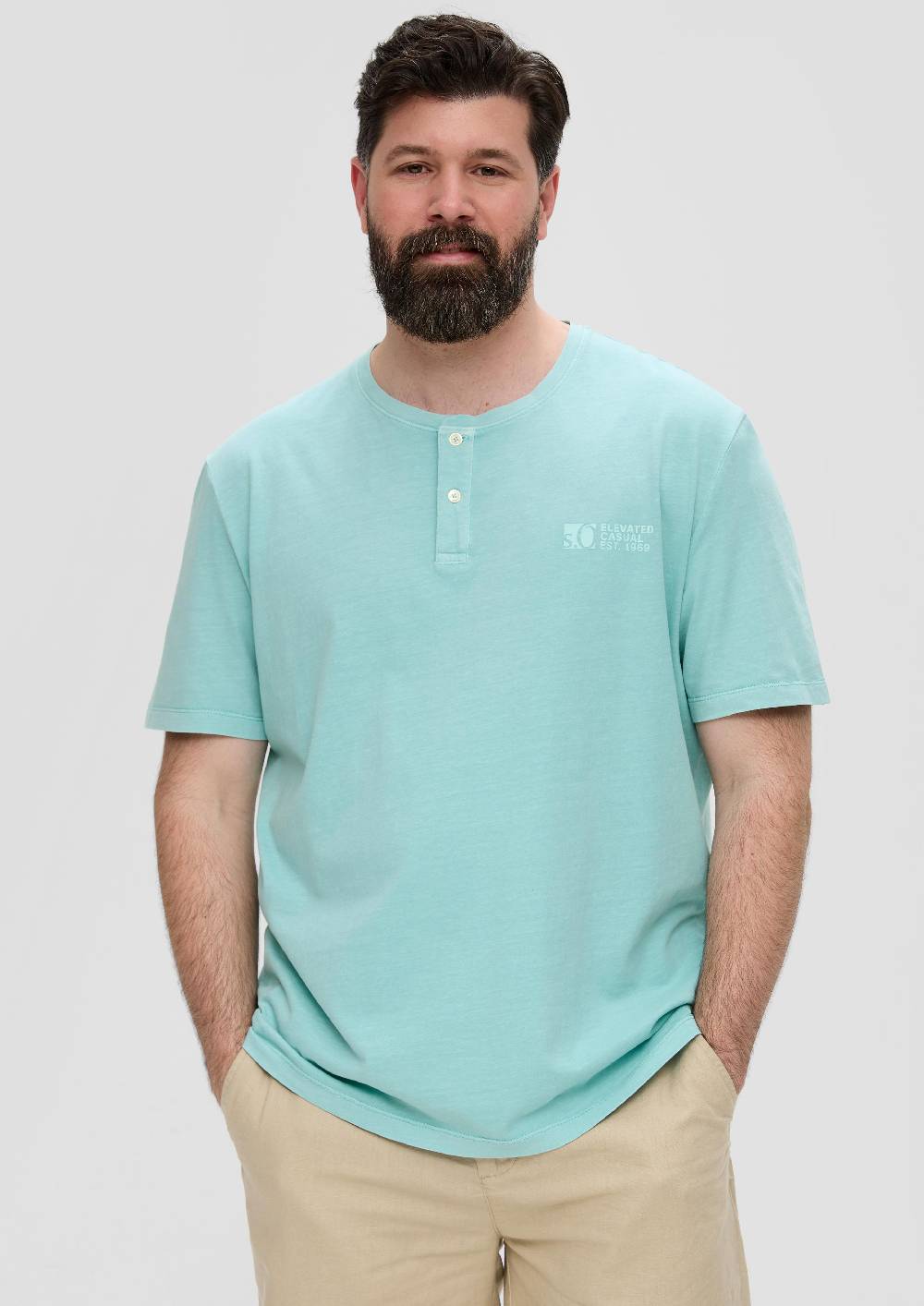 S.Oliver T-Shirt Mit Garment Dye Und Henley-Ausschnitt