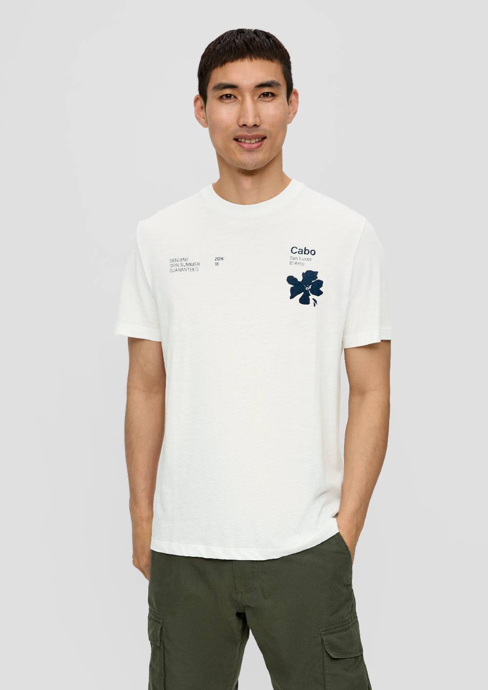 S.Oliver T-Shirt Mit Print-Details Und Flammgarnstruktur