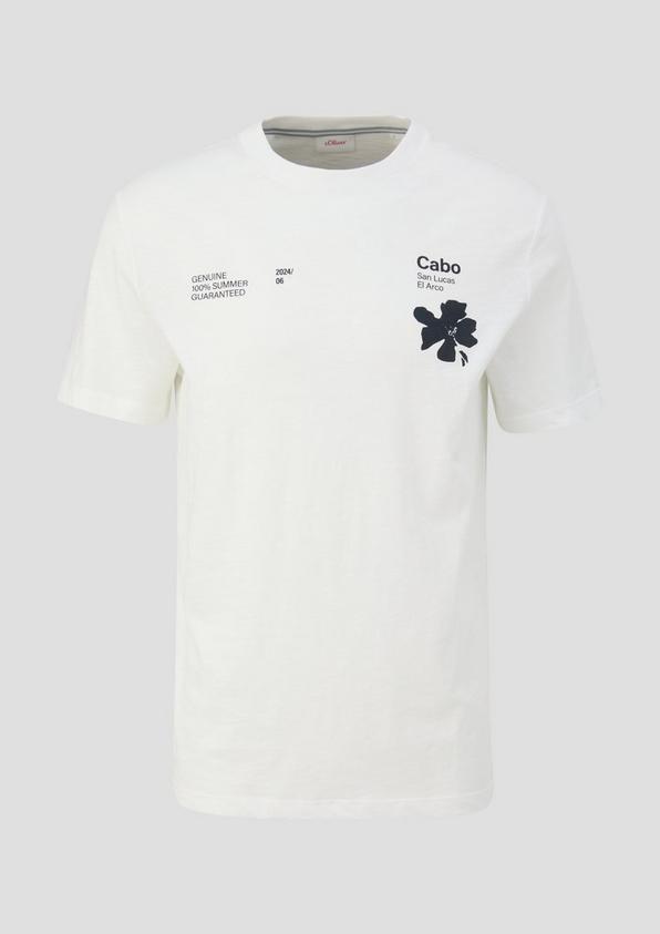 s.Oliver T-Shirt mit Print-Details und Flammgarnstruktur