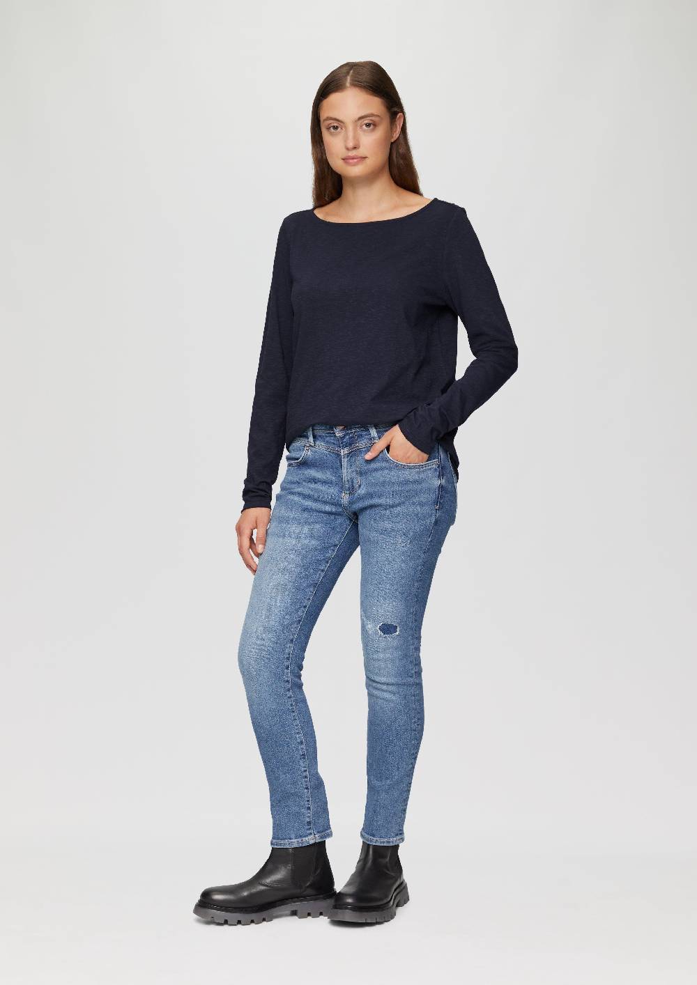 S.Oliver T-Shirt Mit U-Boot-Ausschnitt Und Offenen Kanten