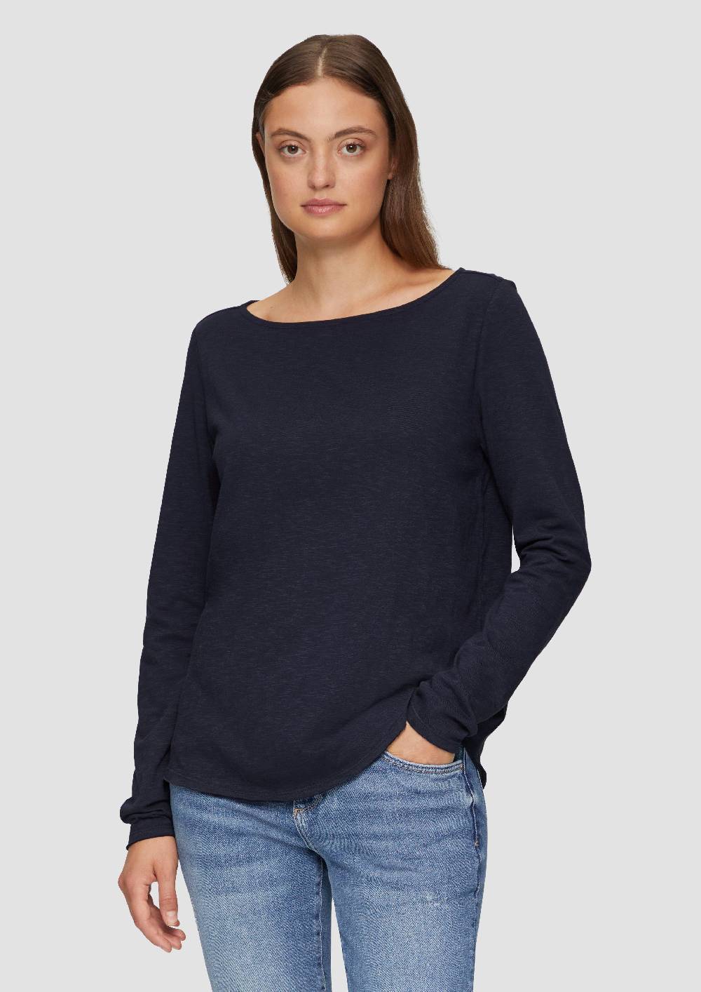 S.Oliver T-Shirt Mit U-Boot-Ausschnitt Und Offenen Kanten