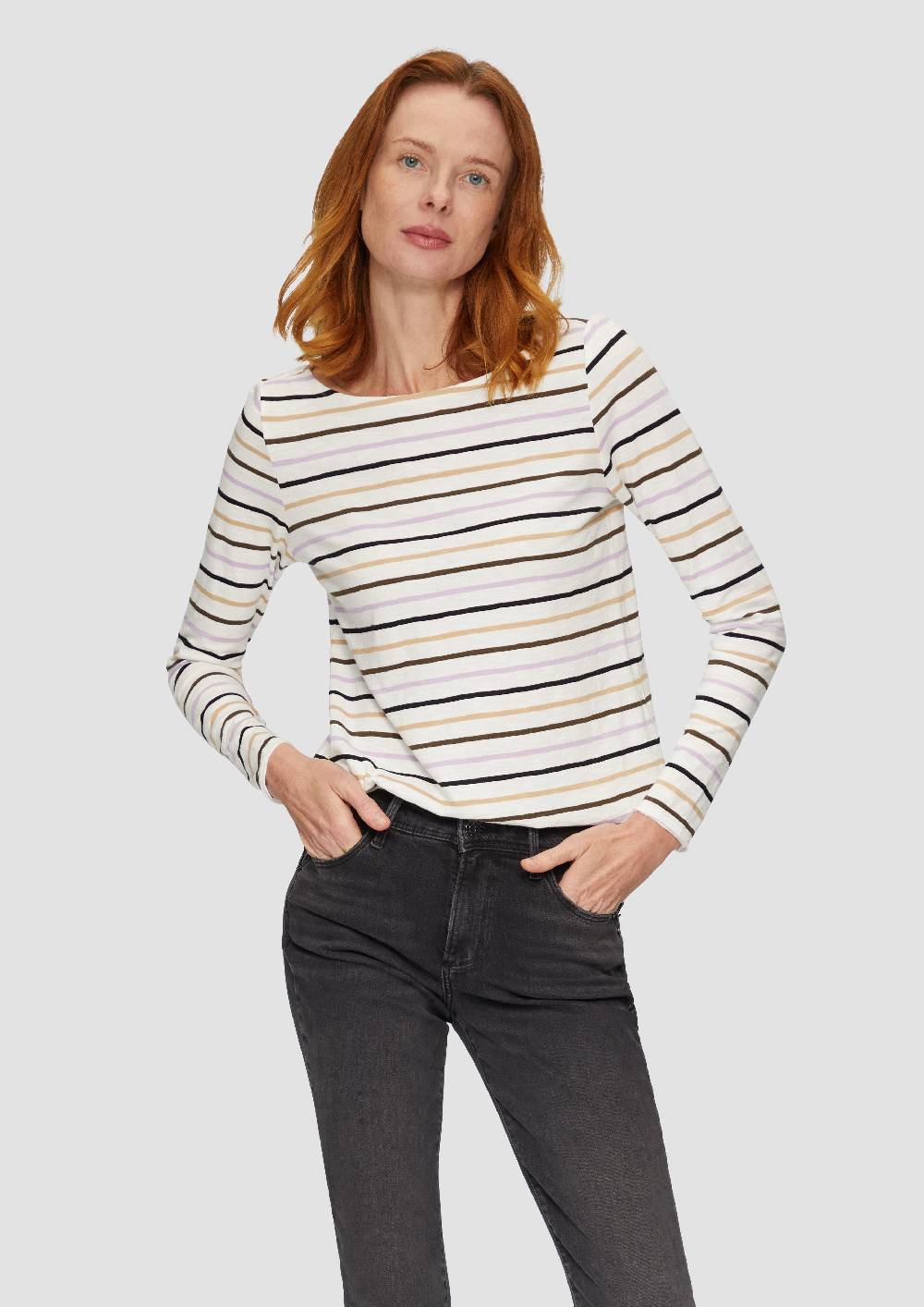 S.Oliver T-Shirt Mit U-Boot-Ausschnitt Und Offenen Kanten