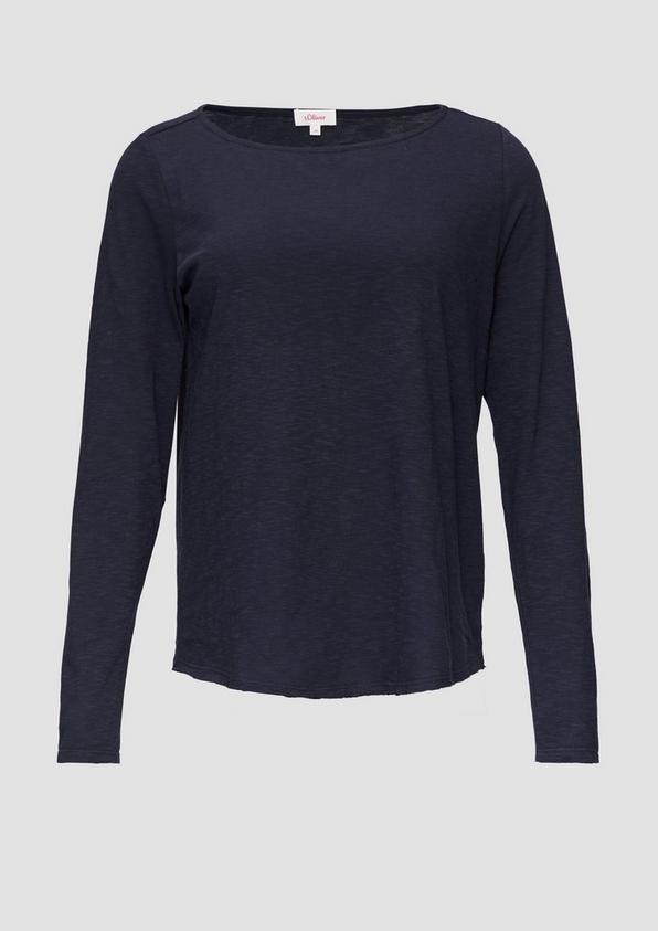s.Oliver T-Shirt mit U-Boot-Ausschnitt und offenen Kanten