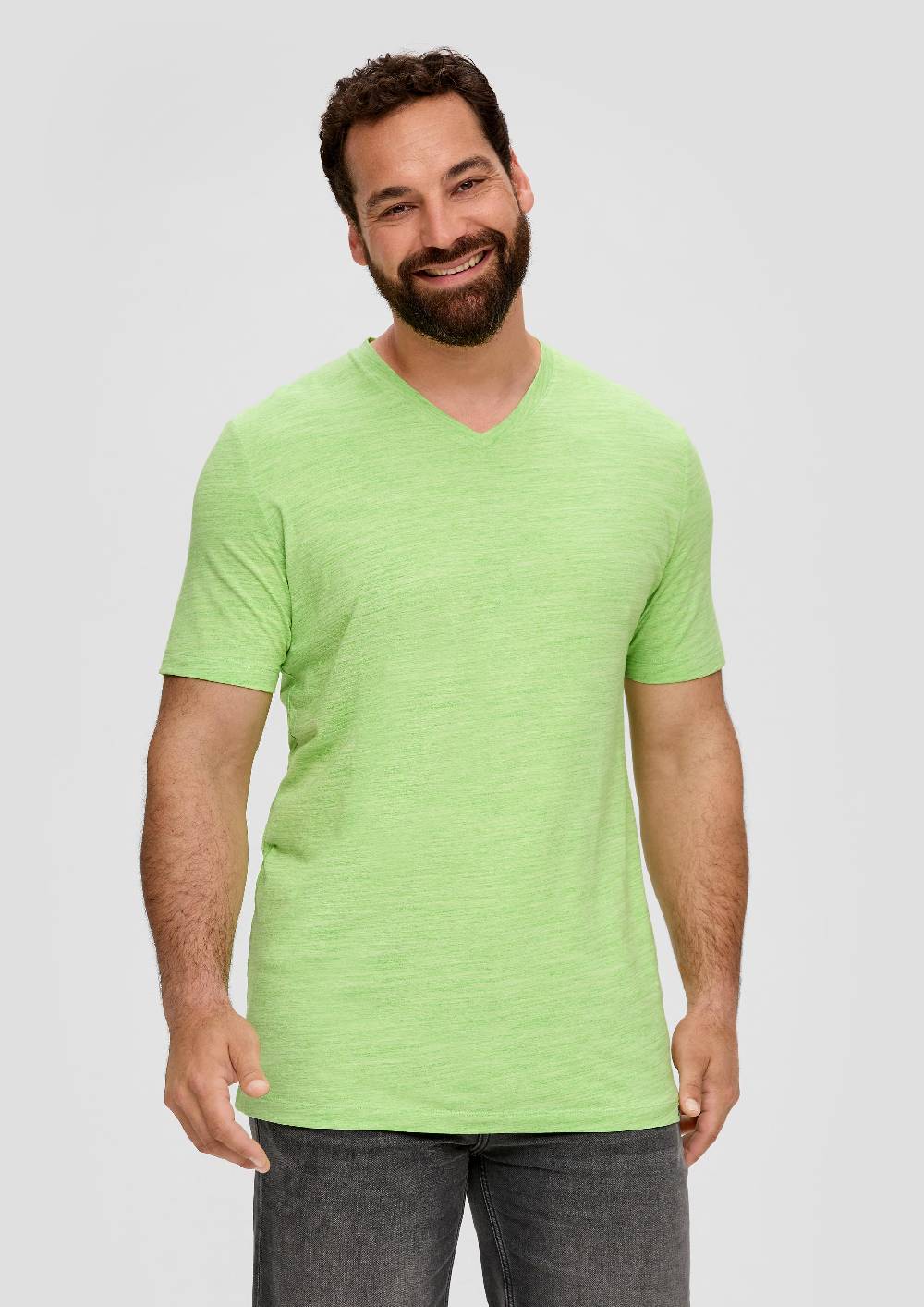 S.Oliver T-Shirt Mit V-Ausschnitt Und Flammgarnstruktur