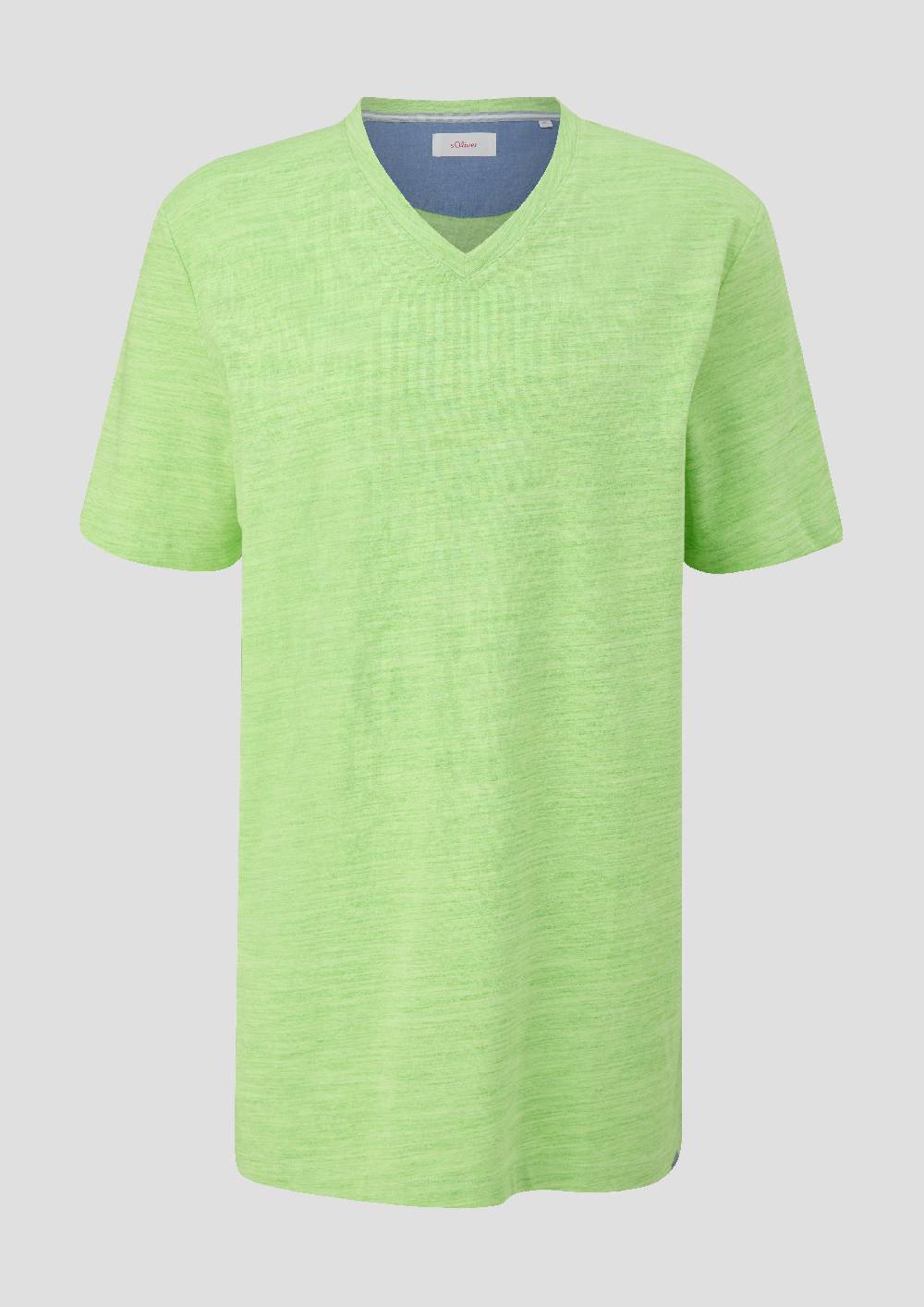 S.Oliver T-Shirt Mit V-Ausschnitt Und Flammgarnstruktur