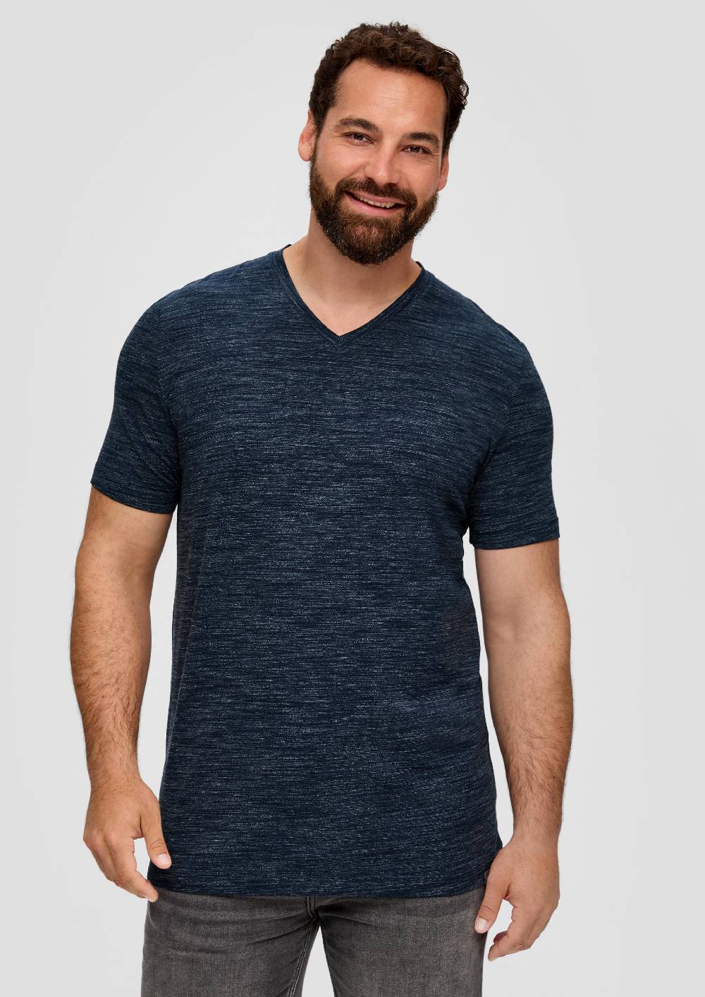 S.Oliver T-Shirt Mit V-Ausschnitt Und Flammgarnstruktur