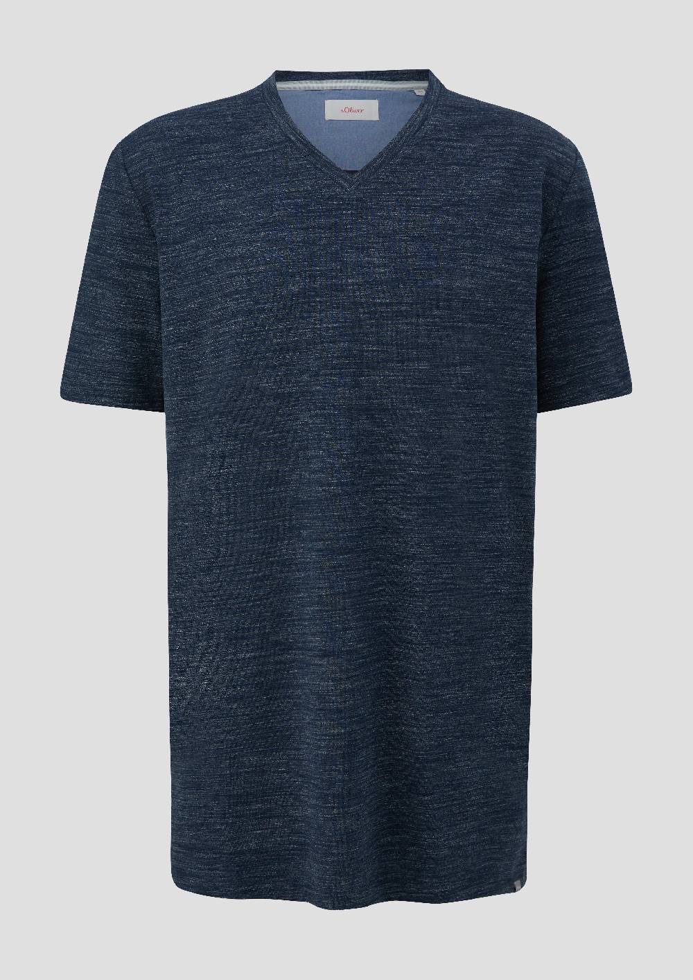 S.Oliver T-Shirt Mit V-Ausschnitt Und Flammgarnstruktur