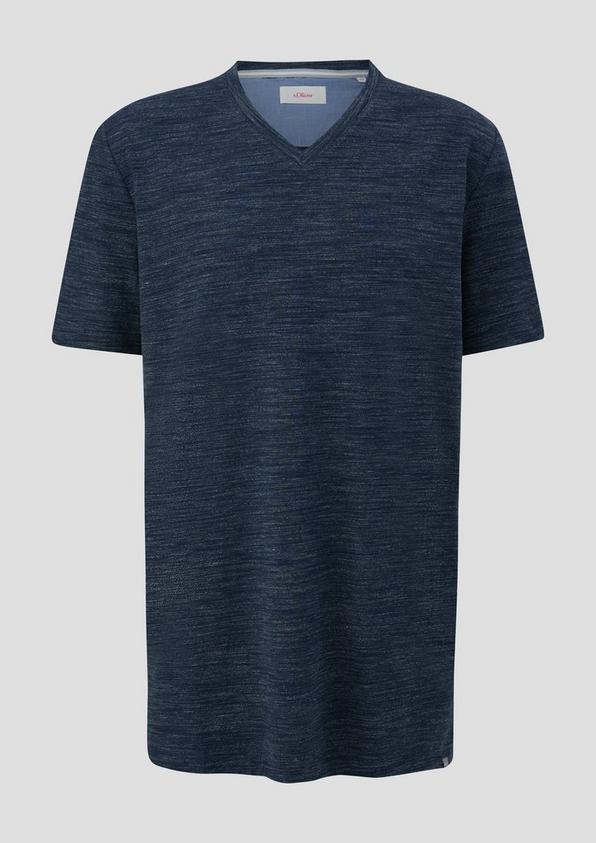 s.Oliver T-Shirt mit V-Ausschnitt und Flammgarnstruktur