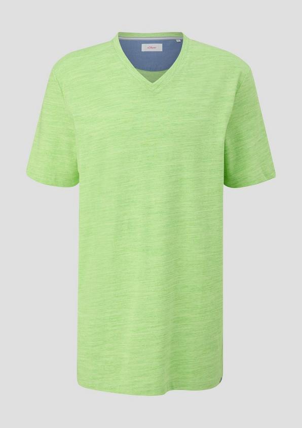 s.Oliver T-Shirt mit V-Ausschnitt und Flammgarnstruktur