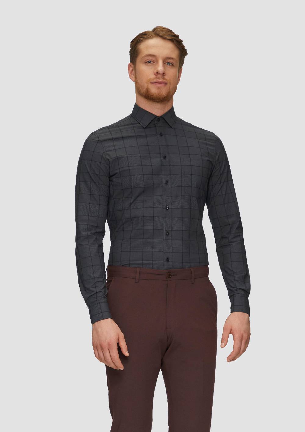 S.Oliver Tailored Fit: Kariertes Hemd Aus Baumwollstretch