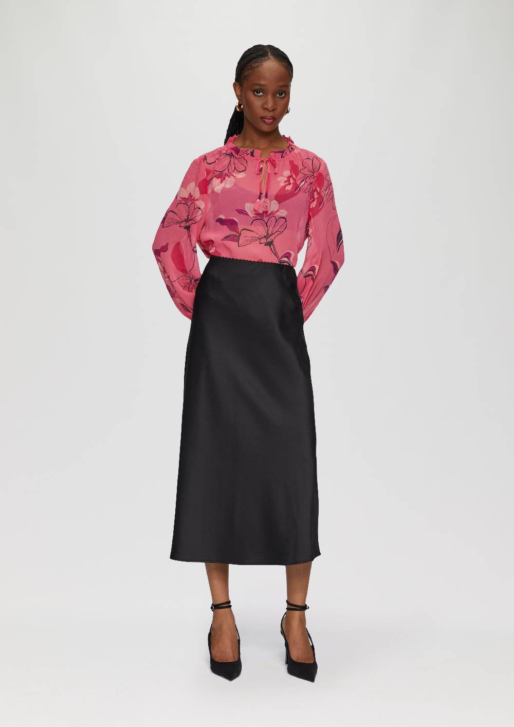 S.Oliver Transparente Chiffon-Bluse Mit Smok-Details