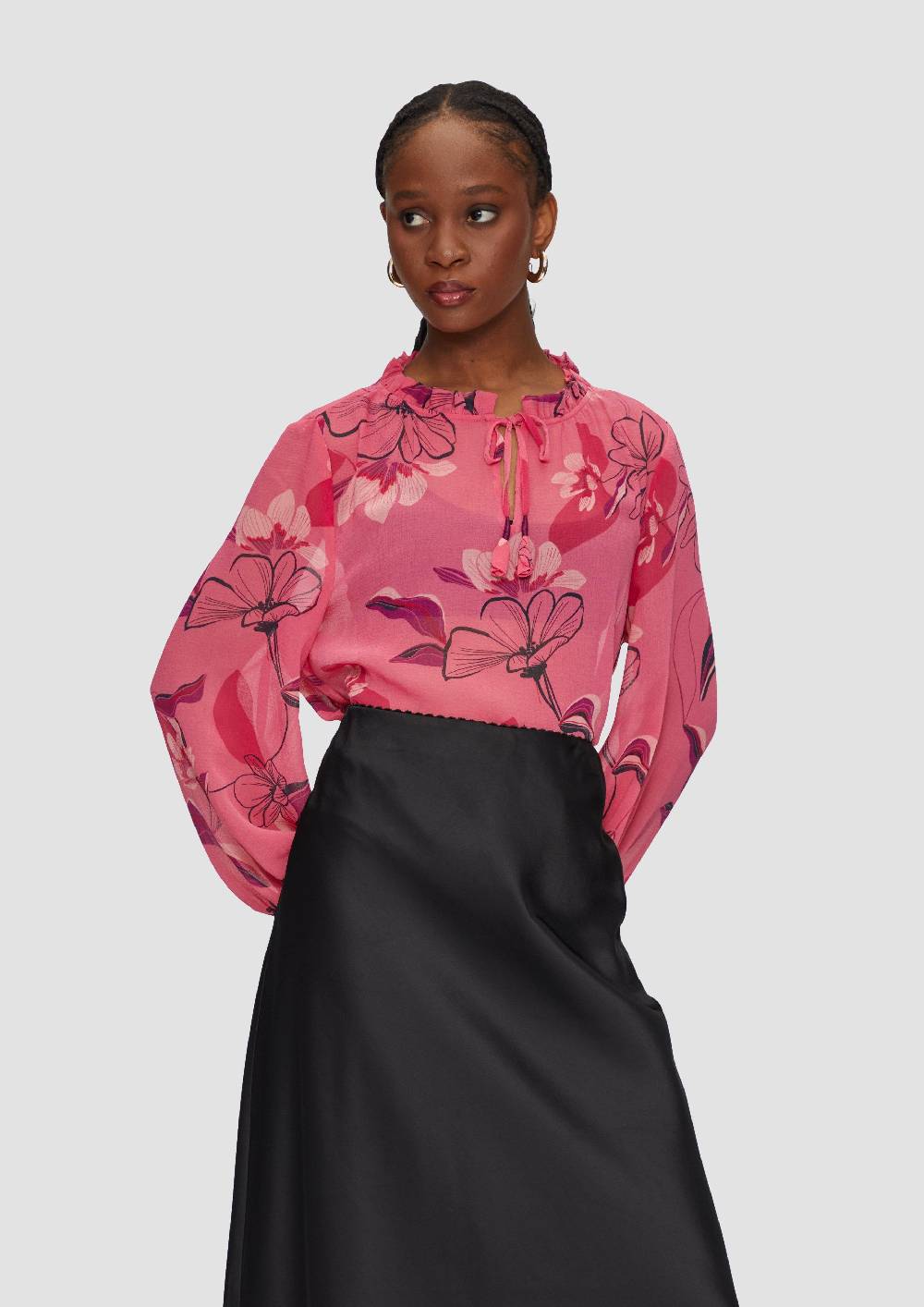 S.Oliver Transparente Chiffon-Bluse Mit Smok-Details