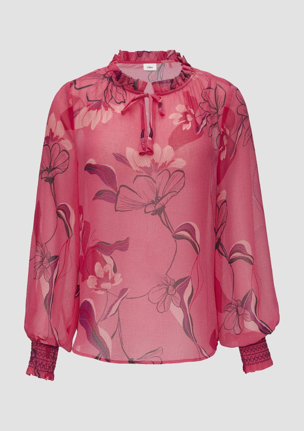 S.Oliver Transparente Chiffon-Bluse Mit Smok-Details