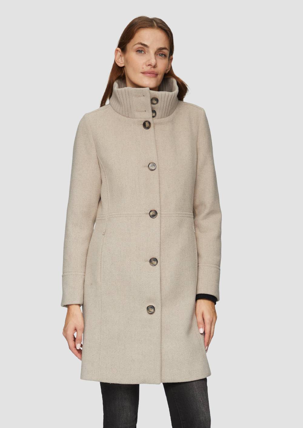 S.Oliver Twillmantel Mit Strick-Stehkragen Und Eingrifftaschen