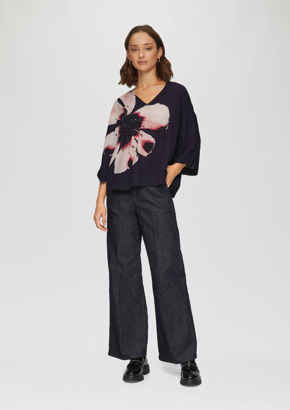 S.Oliver Verkürzte Crêpe-Bluse Im Loose Fit Mit Pailletten