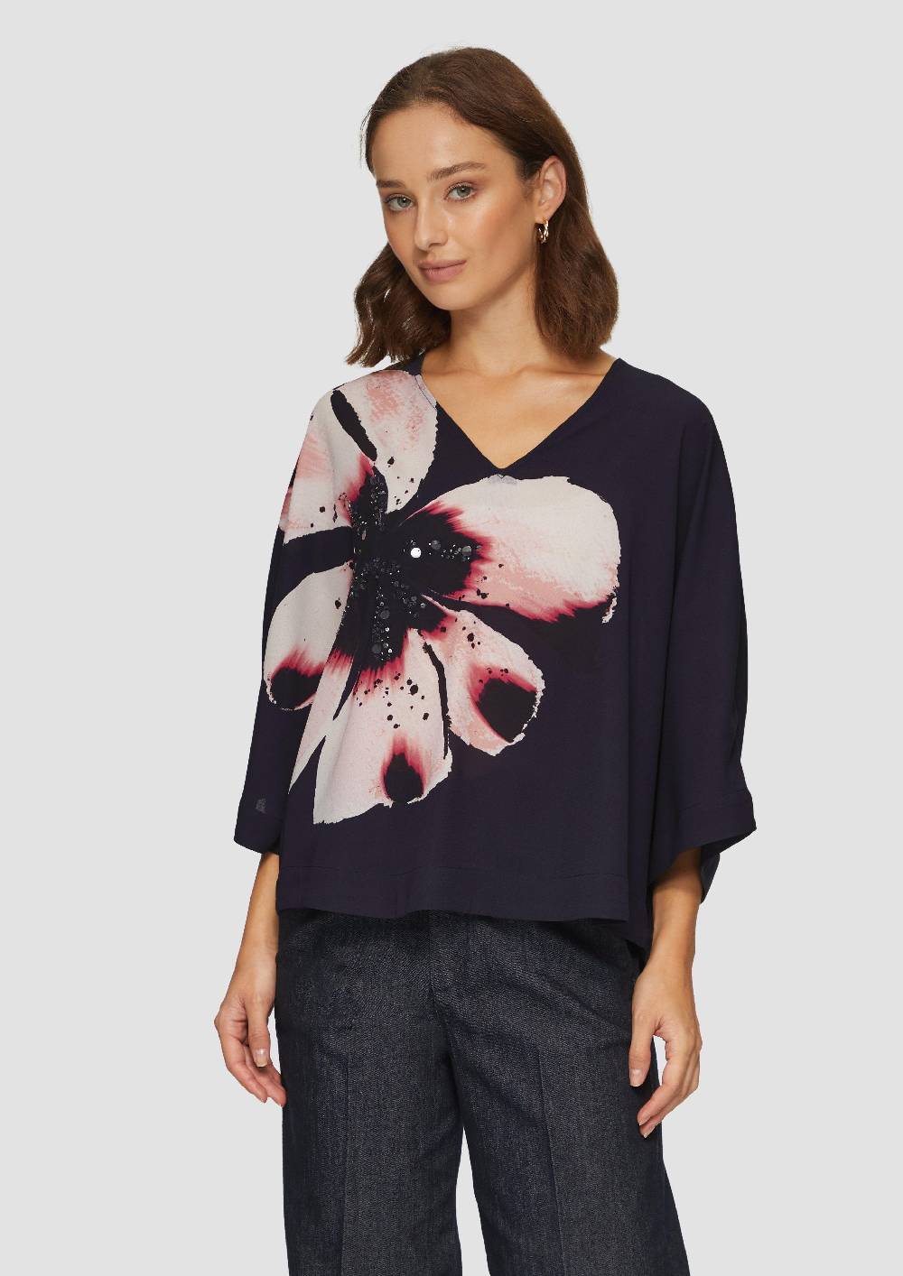 S.Oliver Verkürzte Crêpe-Bluse Im Loose Fit Mit Pailletten