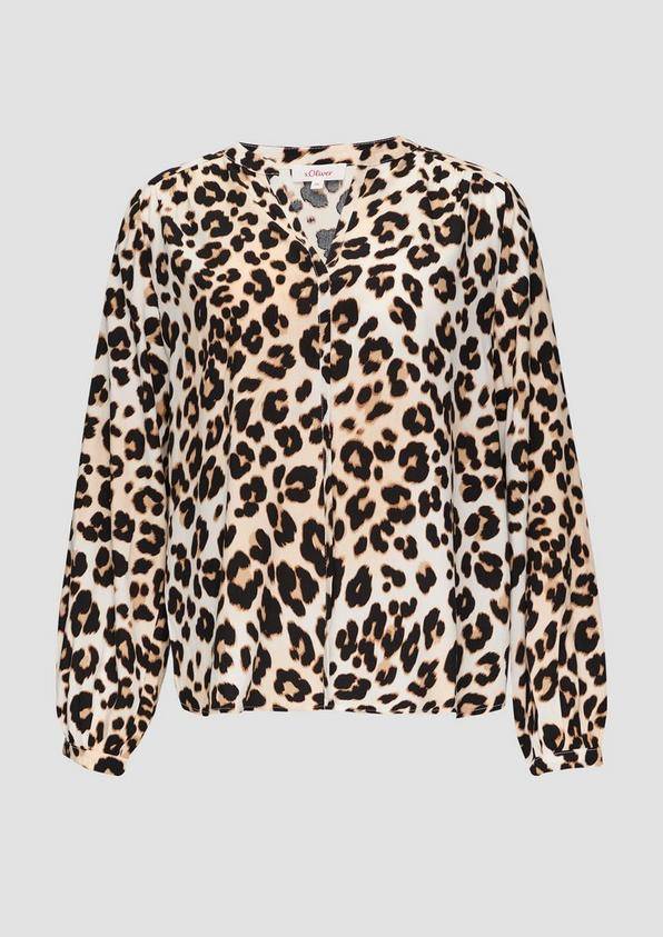 s.Oliver Viskose-Bluse mit Raffdetails und All-over-Print