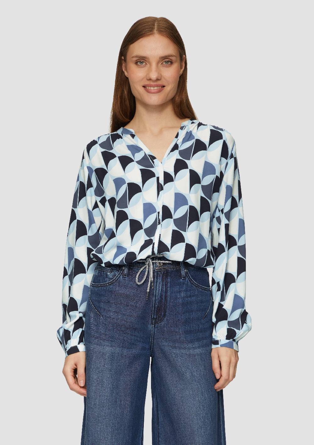 S.Oliver Viskose-Bluse Mit Raffdetails Und All-over-Print
