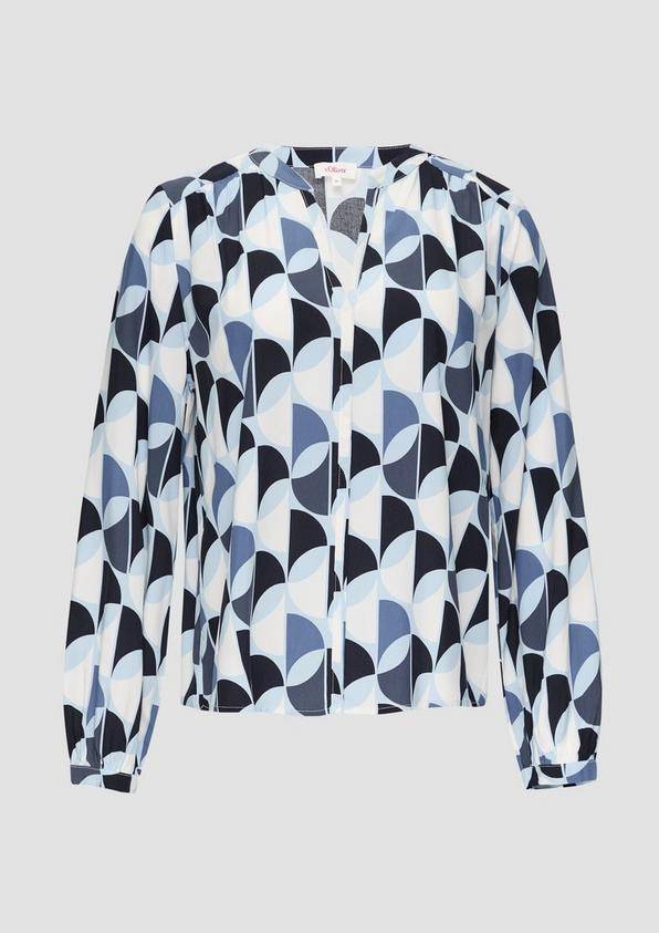 s.Oliver Viskose-Bluse mit Raffdetails und All-over-Print