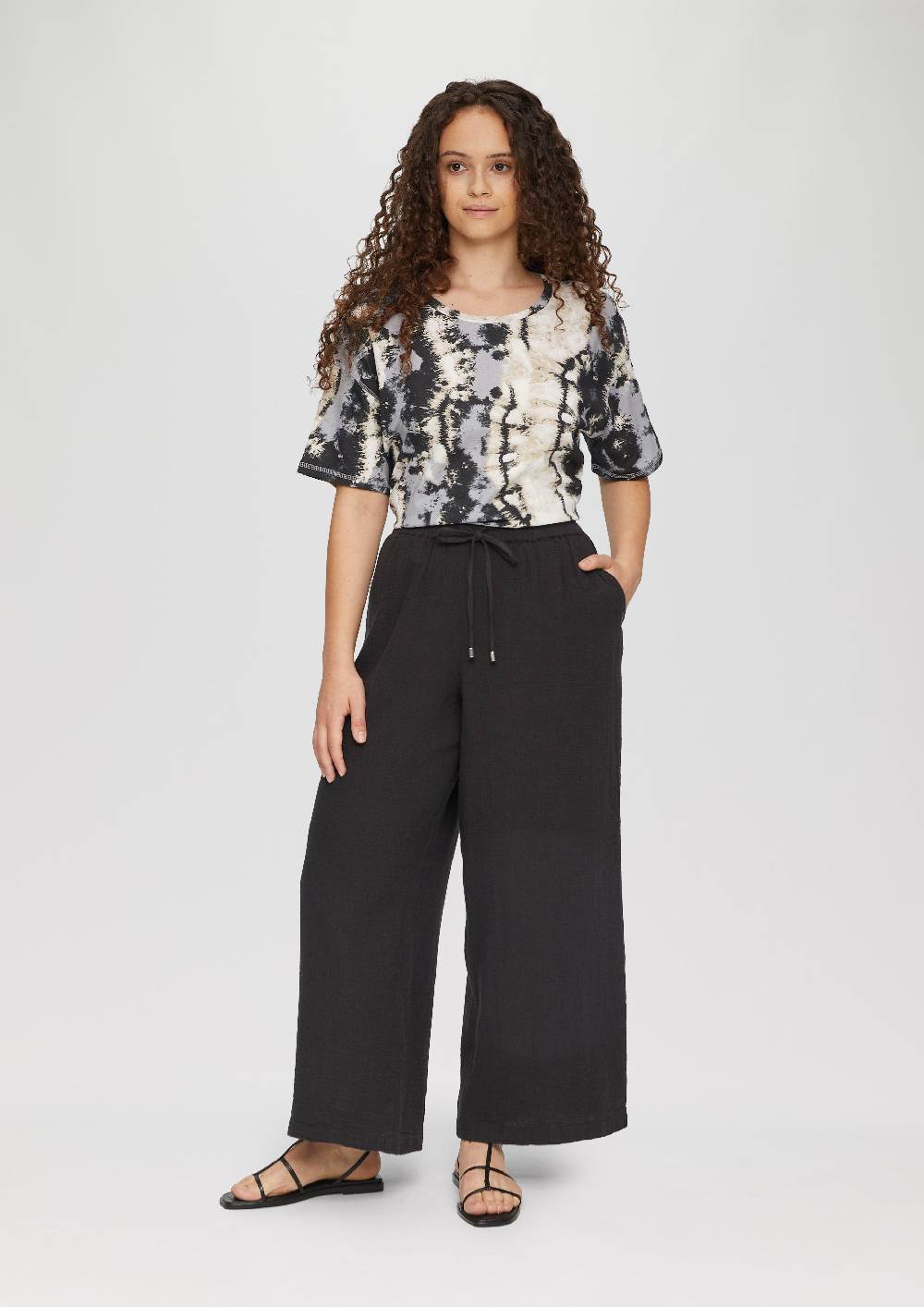 S.Oliver Wide Leg-Hose Aus Musselin Mit Elastikbund