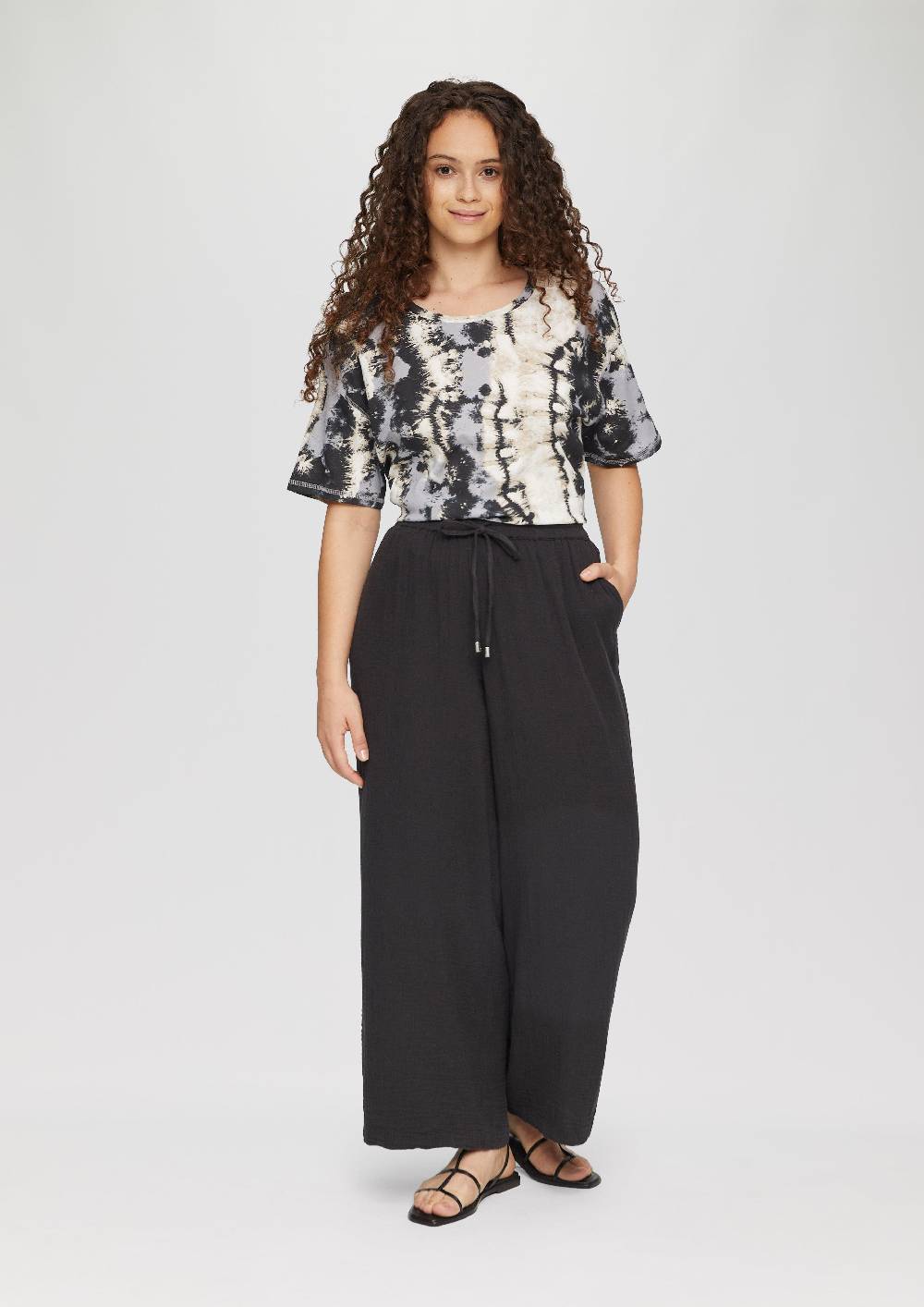 S.Oliver Wide Leg-Hose Aus Musselin Mit Elastikbund