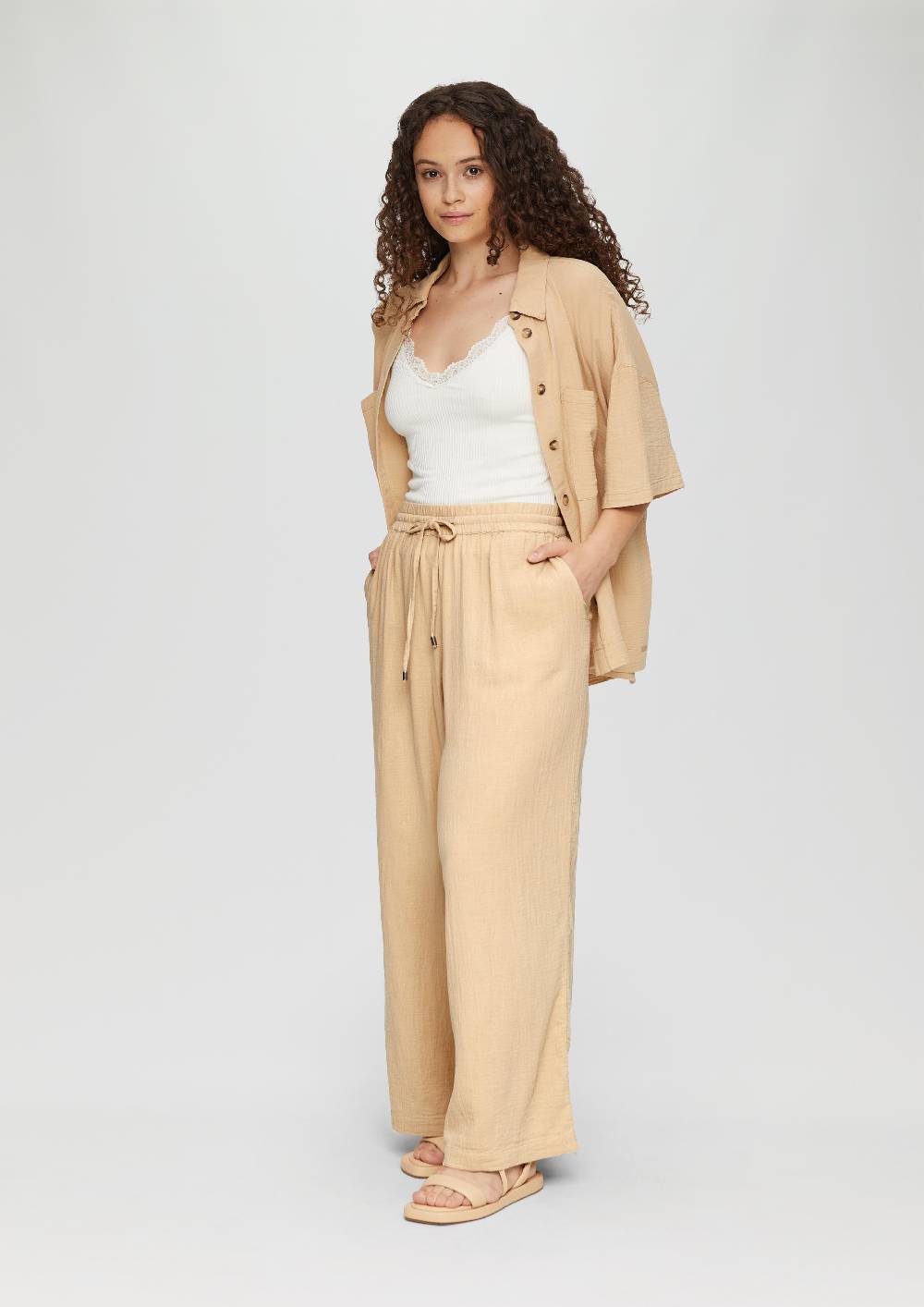 S.Oliver Wide Leg-Hose Aus Musselin Mit Elastikbund