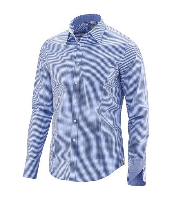 Q1 Manufaktur Q1 Hemd WALTER Superior Stretch in Vichy hellblau verkürzte Hemdlänge