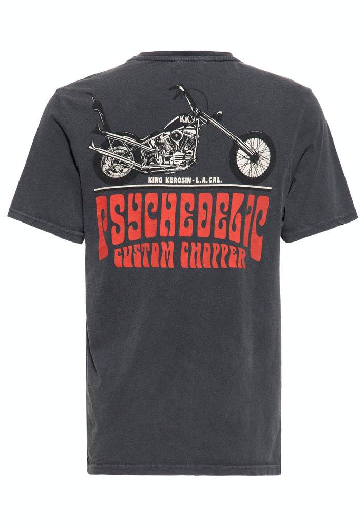 Queen Kerosin Acid Wash Print T-Shirt «Psychedelic Custom Chopper»