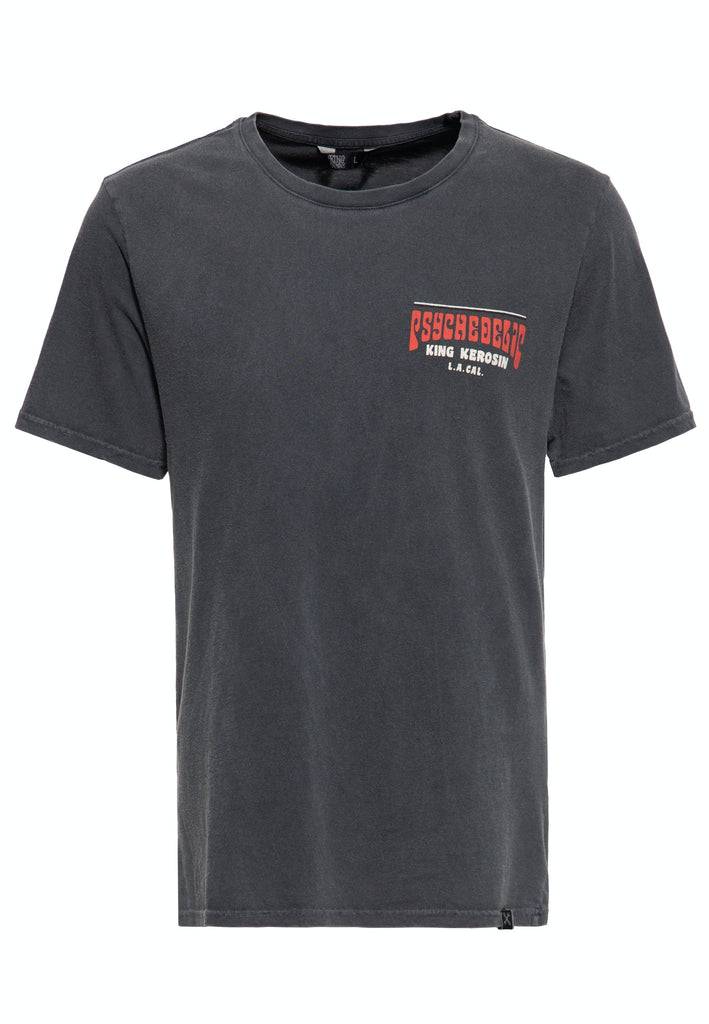 Queen Kerosin Acid Wash Print T-Shirt «Psychedelic Custom Chopper»