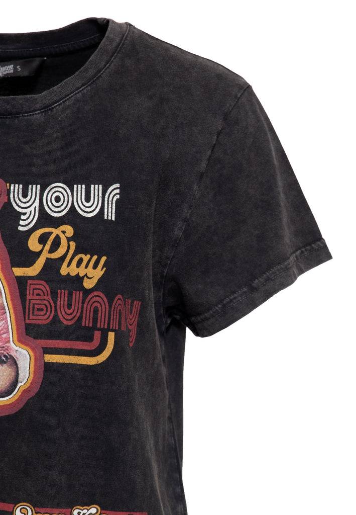 Queen Kerosin Acid Washed Boyfriend T-Shirt «Not Your Playbunny»