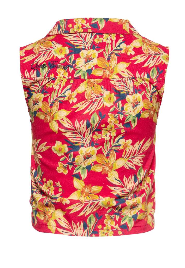 Queen Kerosin Ärmellose Bluse Zum Binden «Hawaii Red»