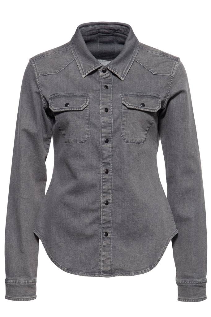 Queen Kerosin Denim-Bluse mit legerem Waschungseffekt und Backprint