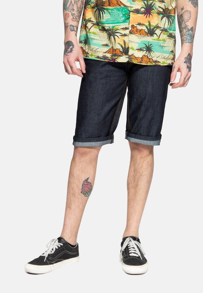 Queen Kerosin Denim Shorts Mit Pintstripe Stitching «50s Workwear»