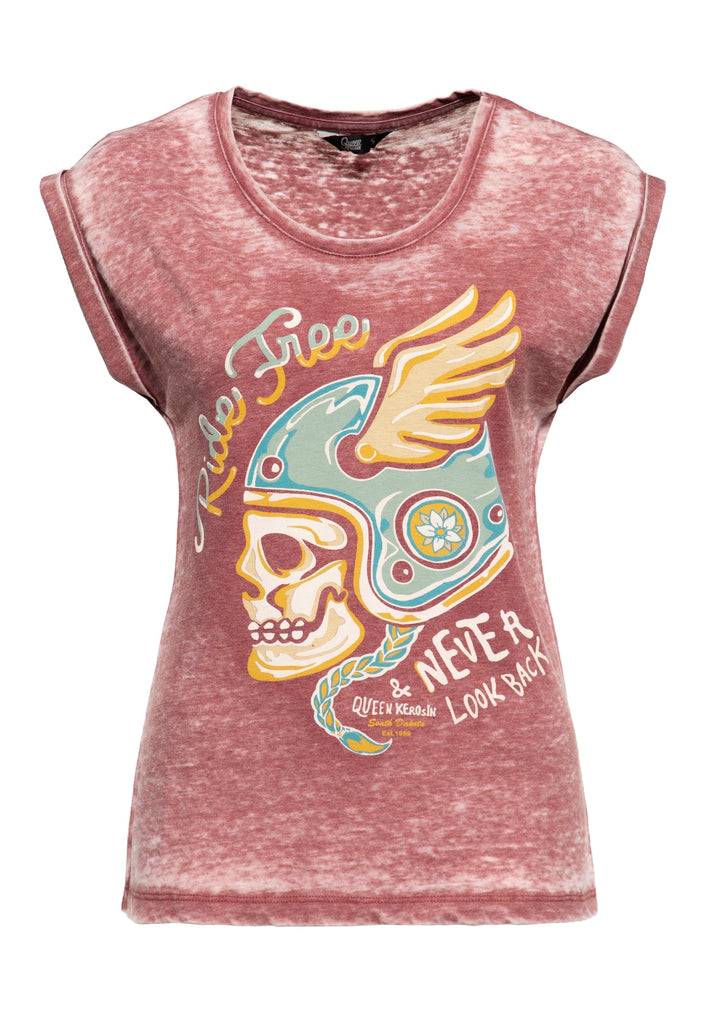Queen Kerosin Enzymewash T-Shirt «Ride Free South Dakota»