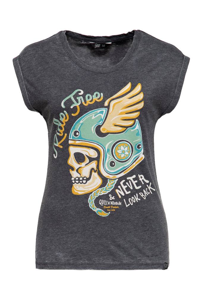 Queen Kerosin Enzymewash T-Shirt «Ride Free South Dakota»