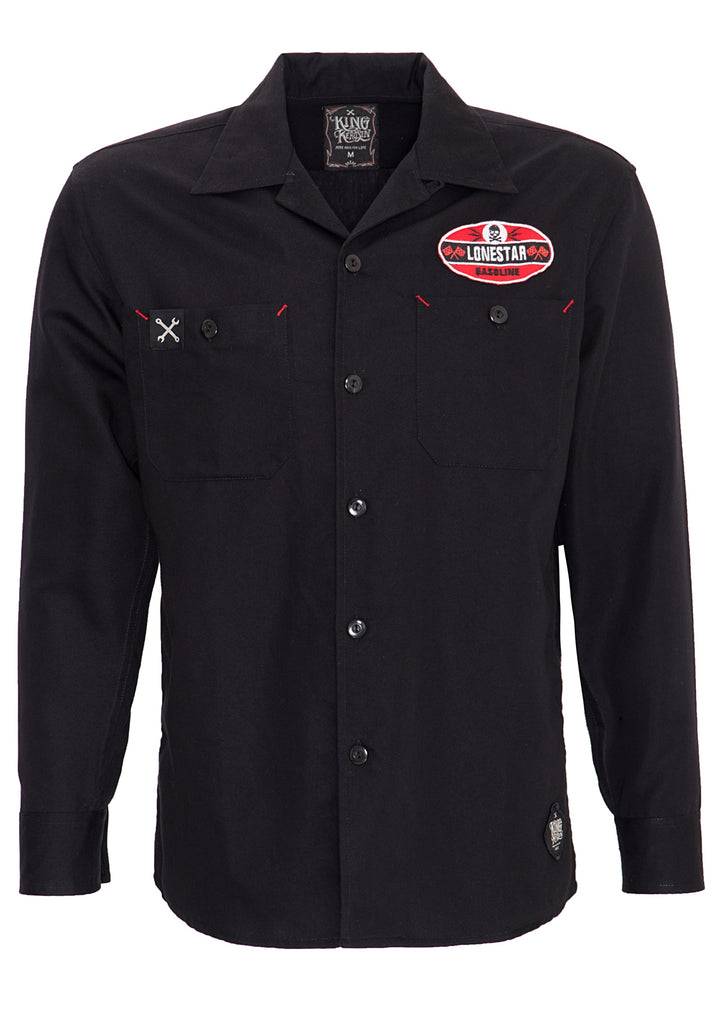 Queen Kerosin Hemd im Workwear mit Print im Rücken «Kustom & Garage»