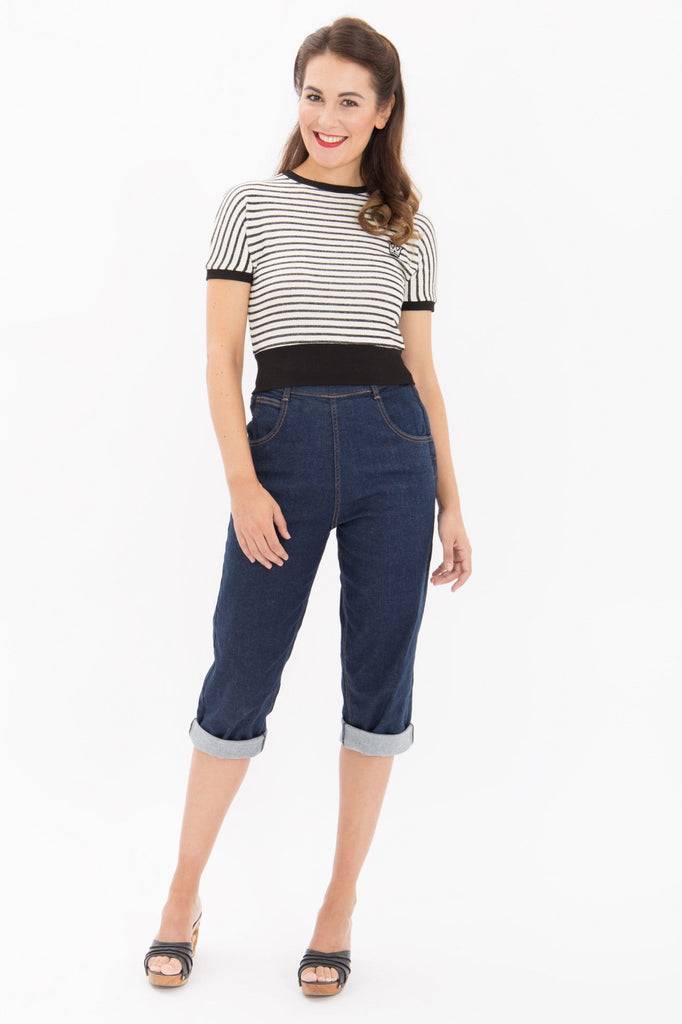 Queen Kerosin High Waist Capri Jeans Mit Seitlichem Reißverschluss