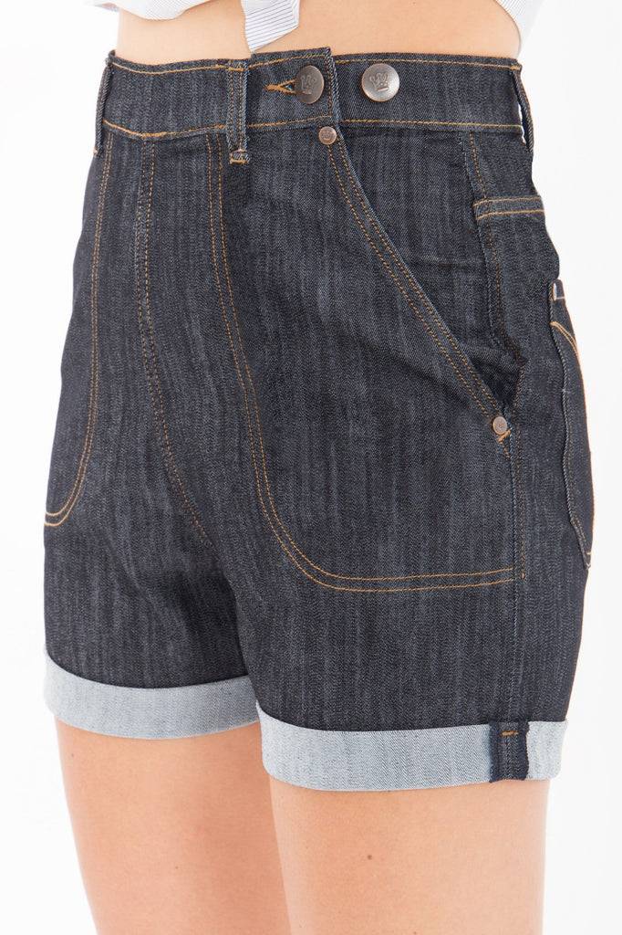 Queen Kerosin High Waist Jeans Shorts Mit Seitlichem Reißverschluss