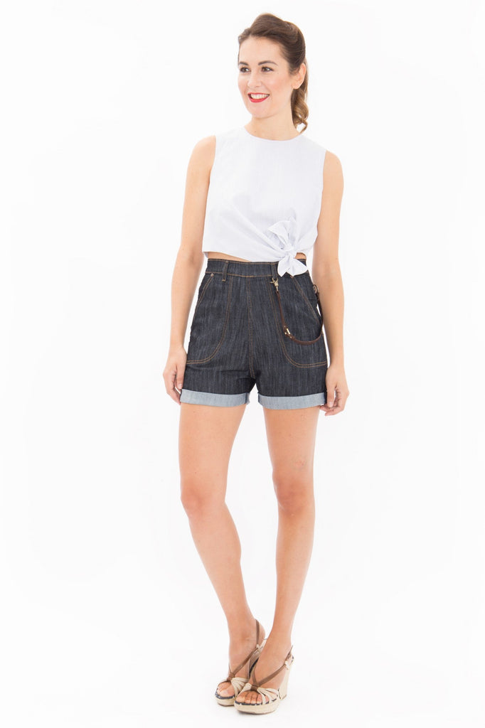 Queen Kerosin High Waist Jeans Shorts Mit Seitlichem Reißverschluss
