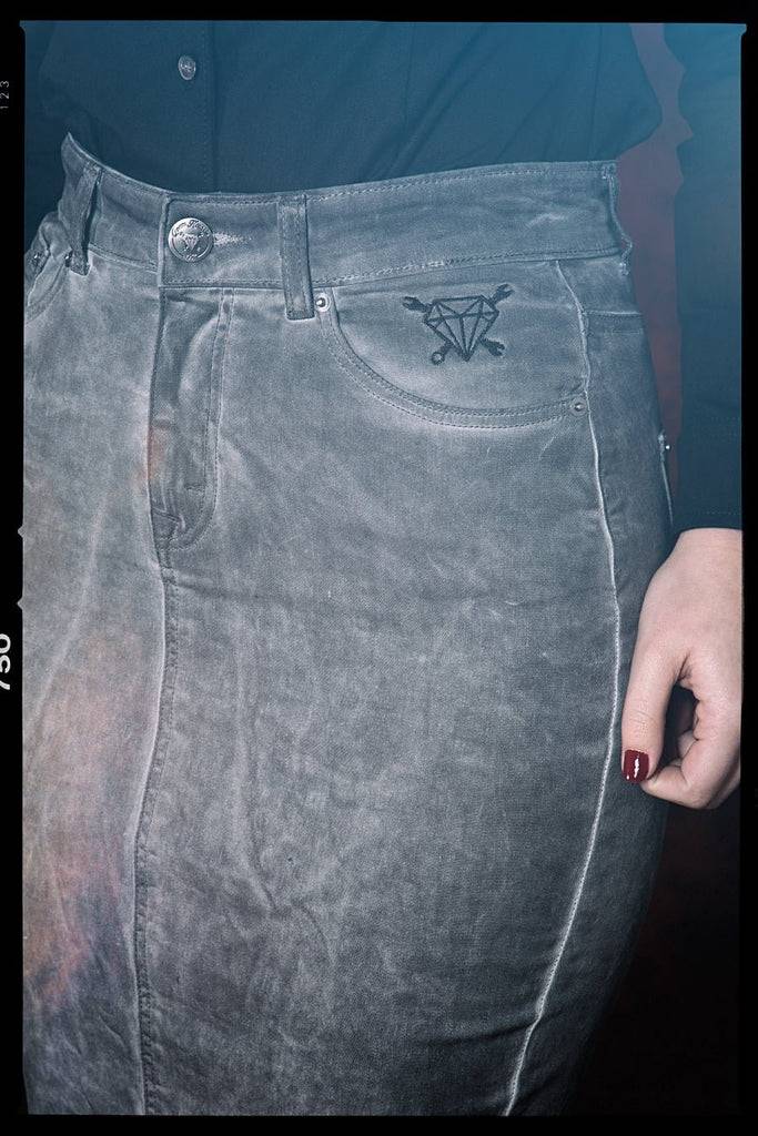 Queen Kerosin Jeans Bleistiftrock Mit Oilwash Effekt
