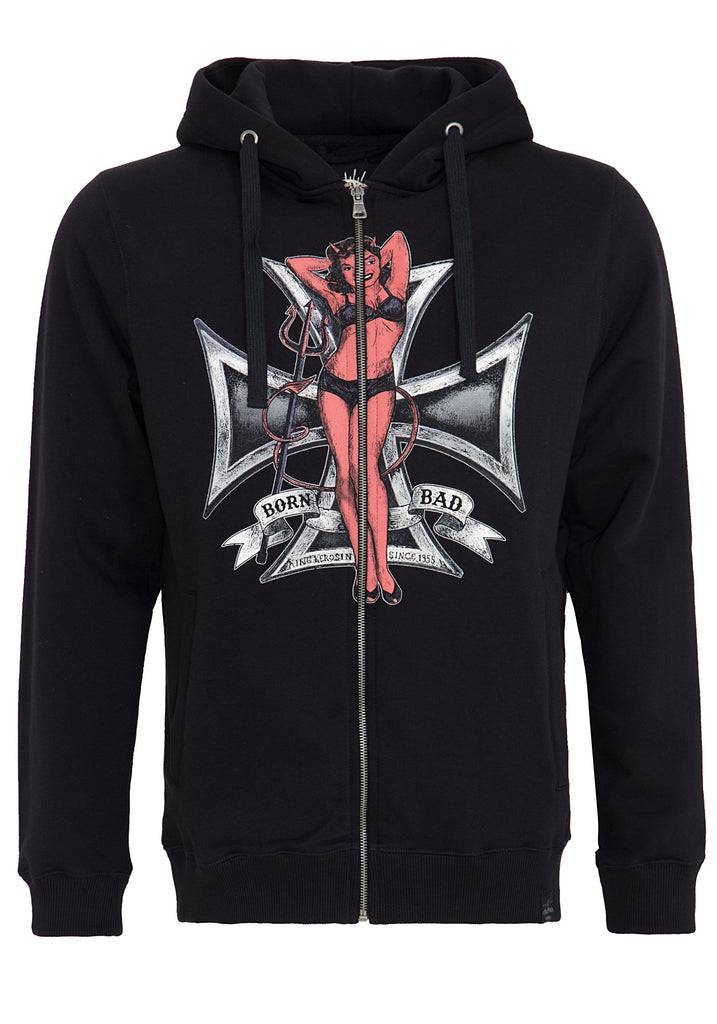 Queen Kerosin Kapuzensweatjacke Mit Front Print «Born Bad»