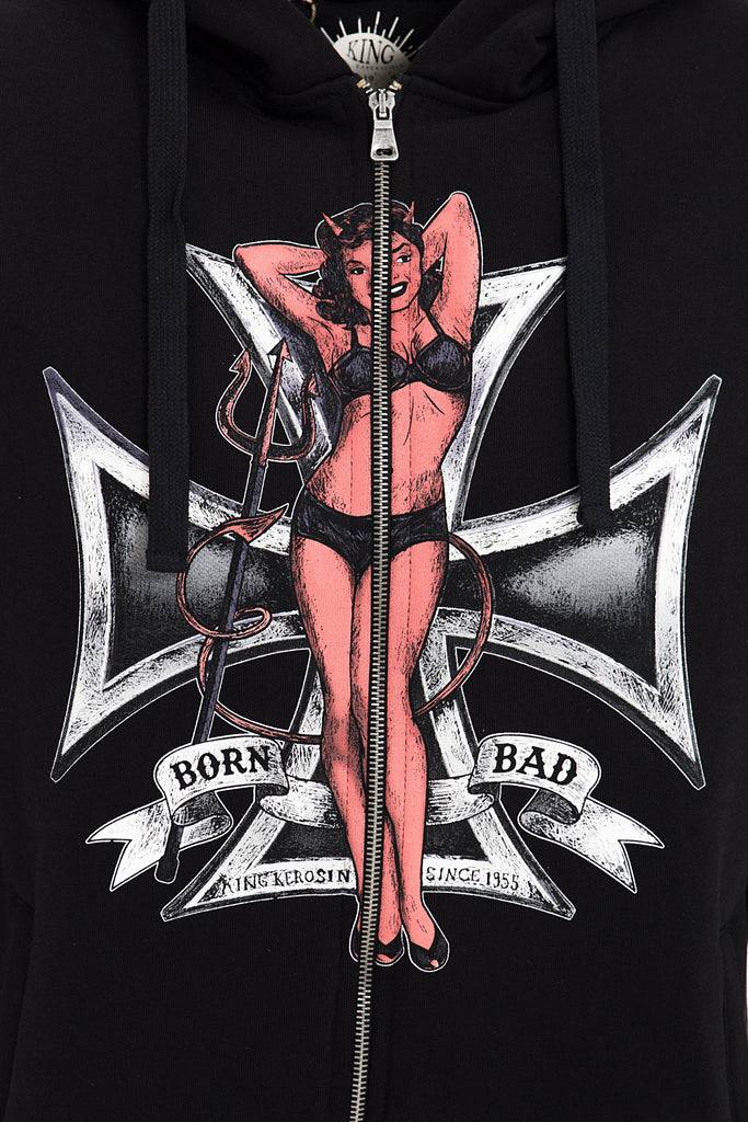 Queen Kerosin Kapuzensweatjacke Mit Front Print «Born Bad»