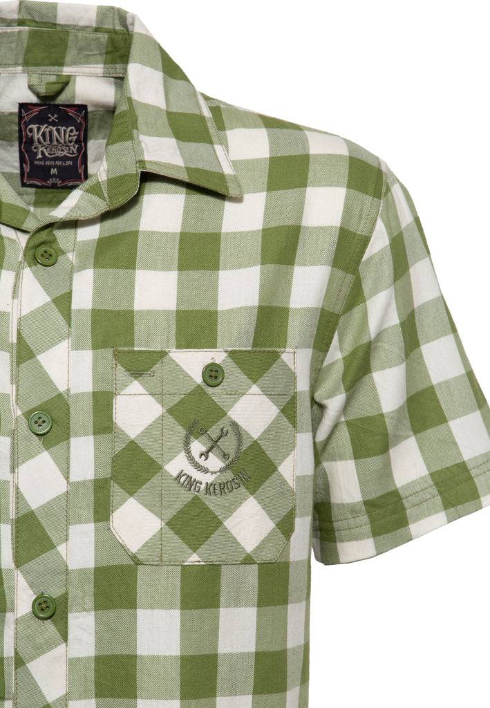 Queen Kerosin Kurzarm-Hemd Mit Hochwertiger Stickerei Im Rücken Und Vichykaro «Loud & Fast»