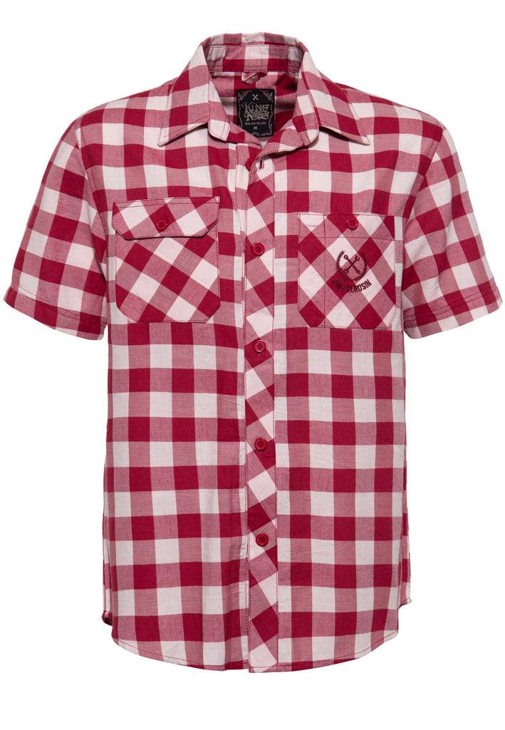 Queen Kerosin Kurzarm-Hemd Mit Vichykaro Und Hochwertiger Stickerei Im Rücken «Bad & Fast»