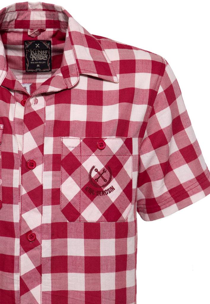 Queen Kerosin Kurzarm-Hemd Mit Vichykaro Und Hochwertiger Stickerei Im Rücken «Bad & Fast»