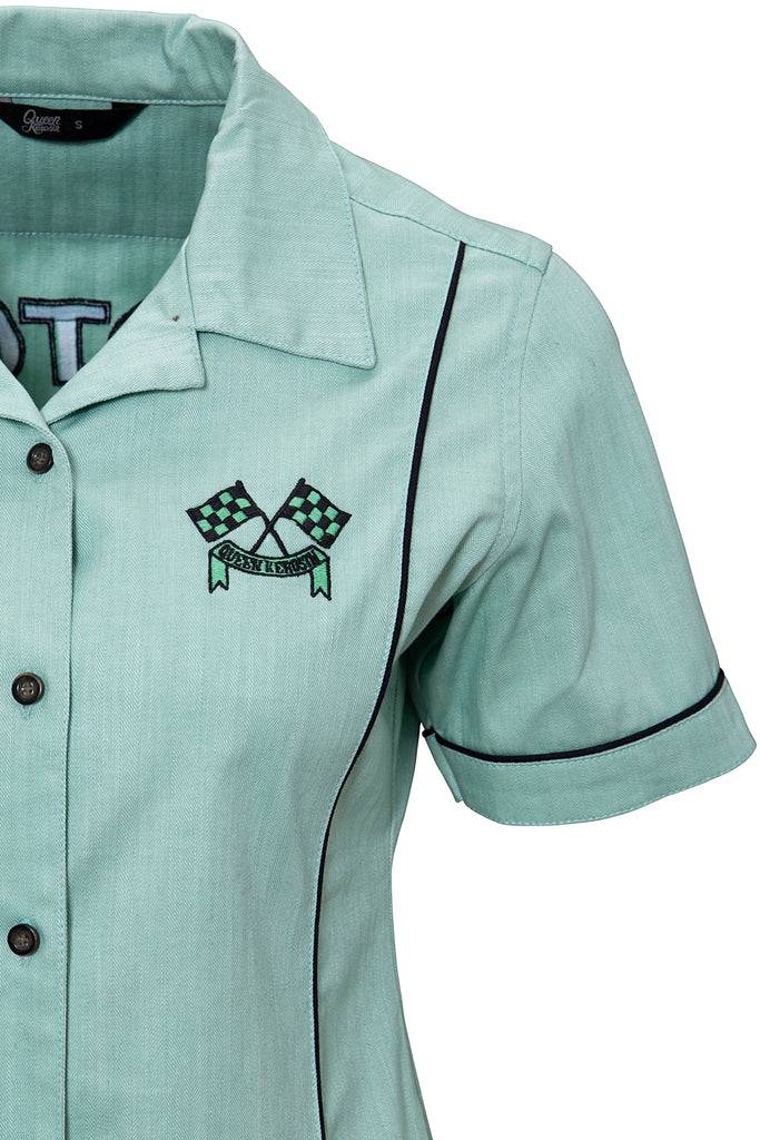 Queen Kerosin Kurzarm Reverskragen Bluse Im Racing Design «Motor Queen»
